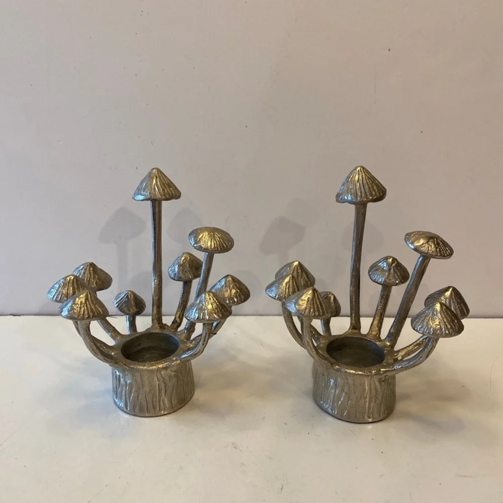 Mushroom Candle Holder silver Tone Hand Crafted